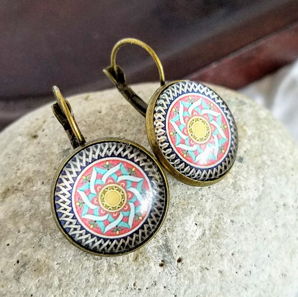 Allergy-Safe Autumn Mandala Earrings - Picture 2 of 5